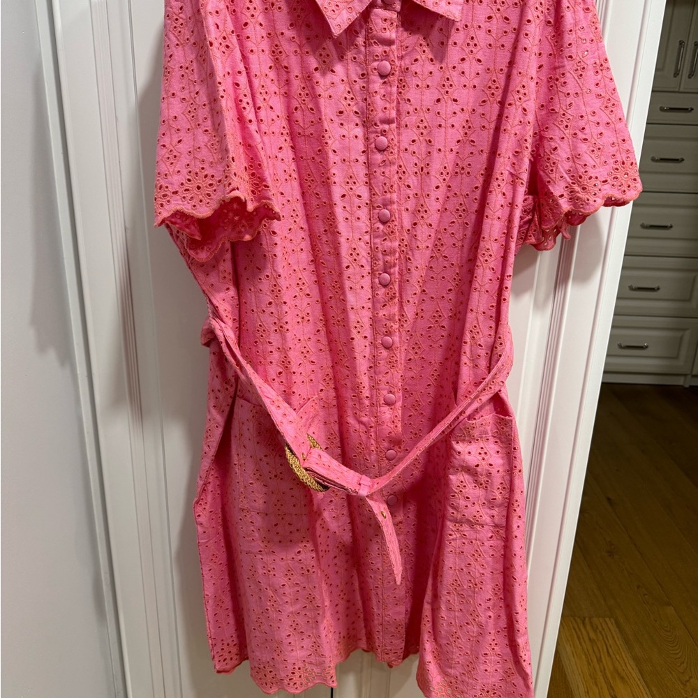 Pink Eyelet Button-Up Dress